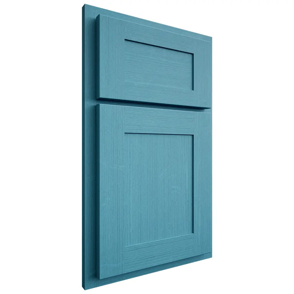Shiloh Cabinetry Partial Overlay New Haven White Oak Quarter Sawn Aqua Door