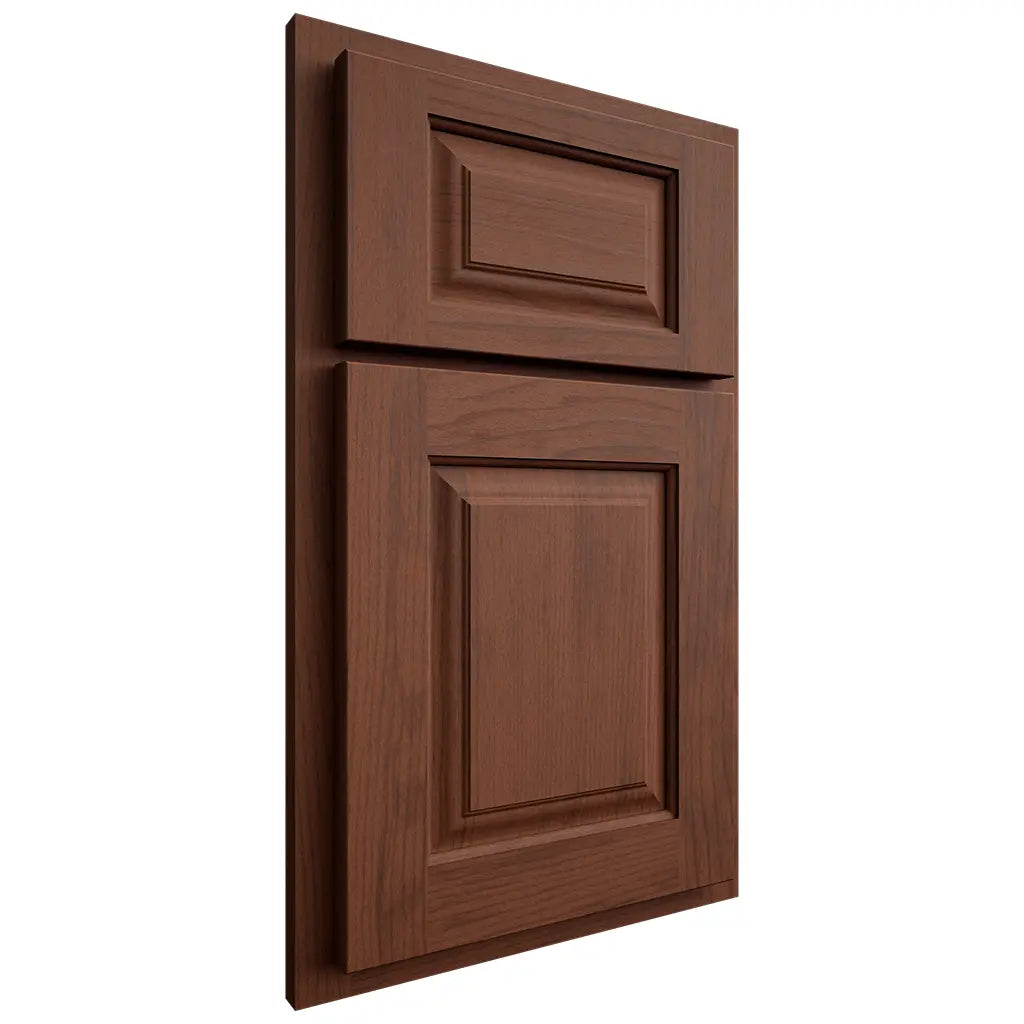 Shiloh Cabinetry Partial Overlay Oxford Walnut Plain Cut Rye Door