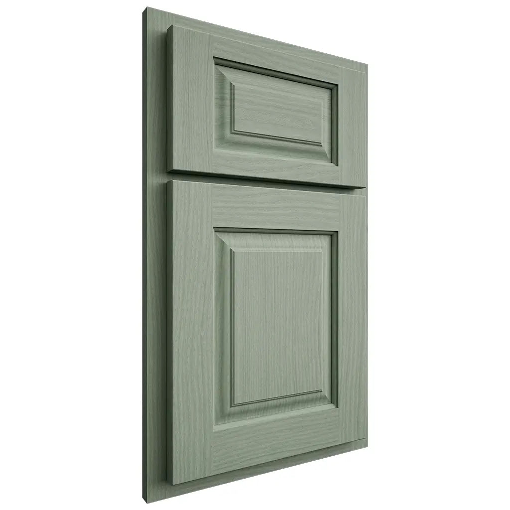 Shiloh Cabinetry Partial Overlay Oxford White Oak Plain Cut Moss Door