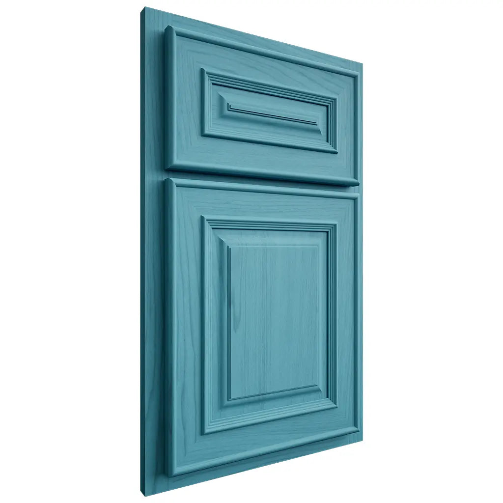 Shiloh Cabinetry Partial Overlay Portland Alder Plain Cut Aqua Door