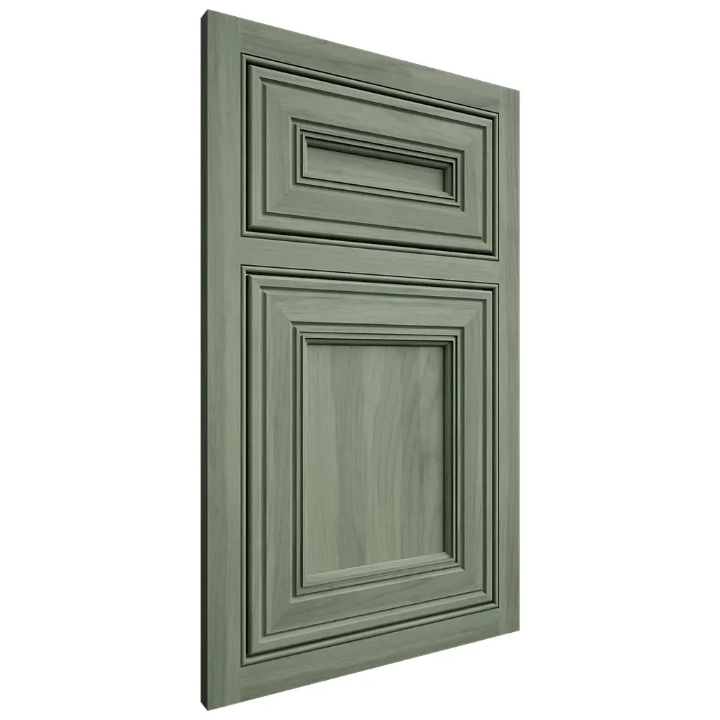 Shiloh Cabinetry Partial Overlay Portland Hickory Plain Cut Moss Door