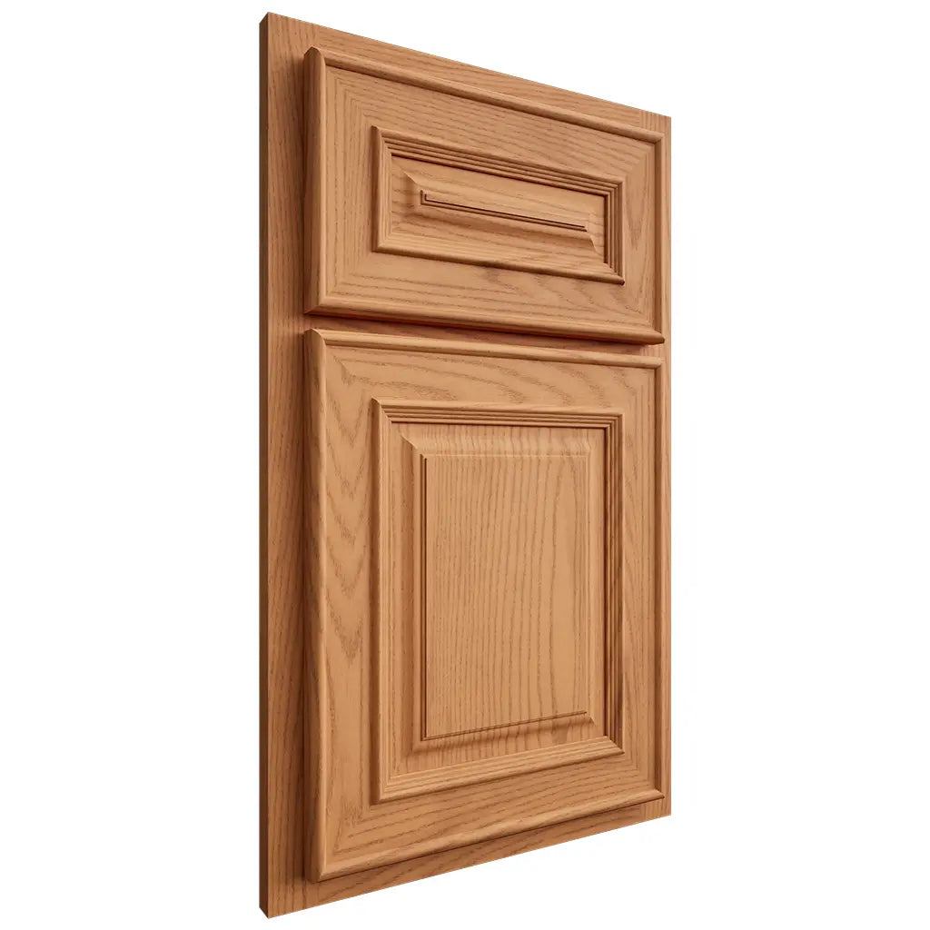 Shiloh Cabinetry Partial Overlay Portland Red Oak Plain Cut Medium Door