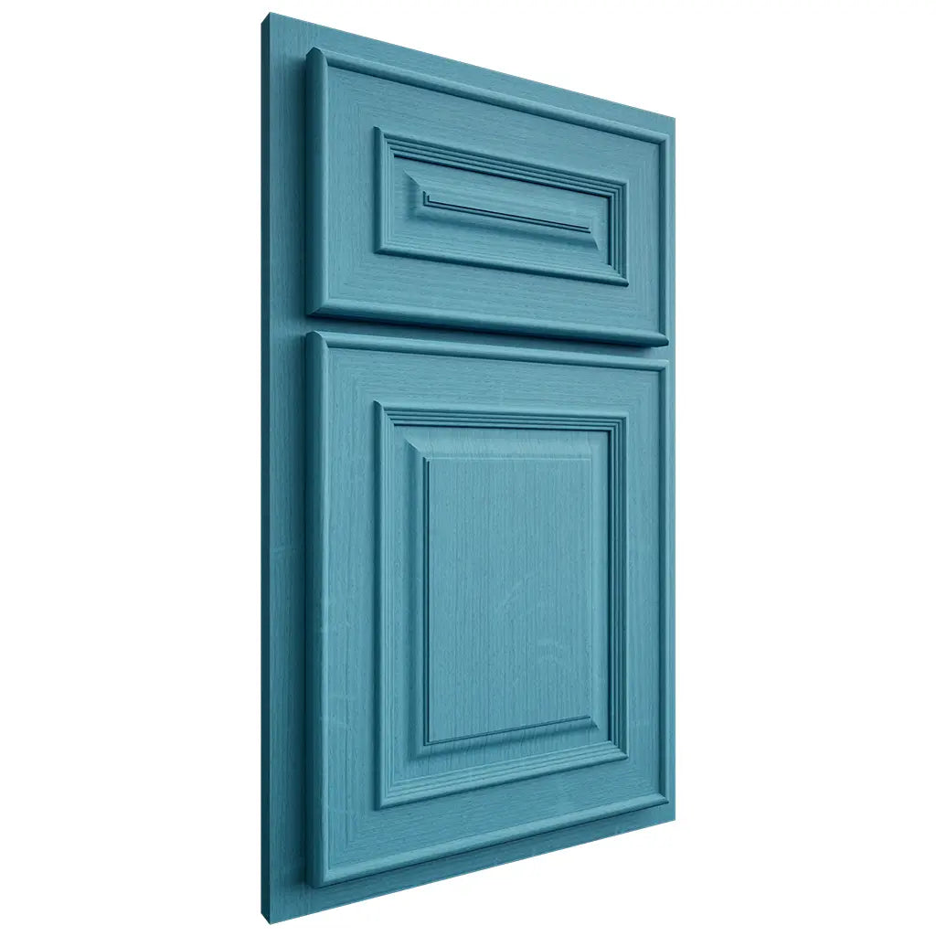 Shiloh Cabinetry Partial Overlay Portland White Oak Quarter Sawn Aqua Door