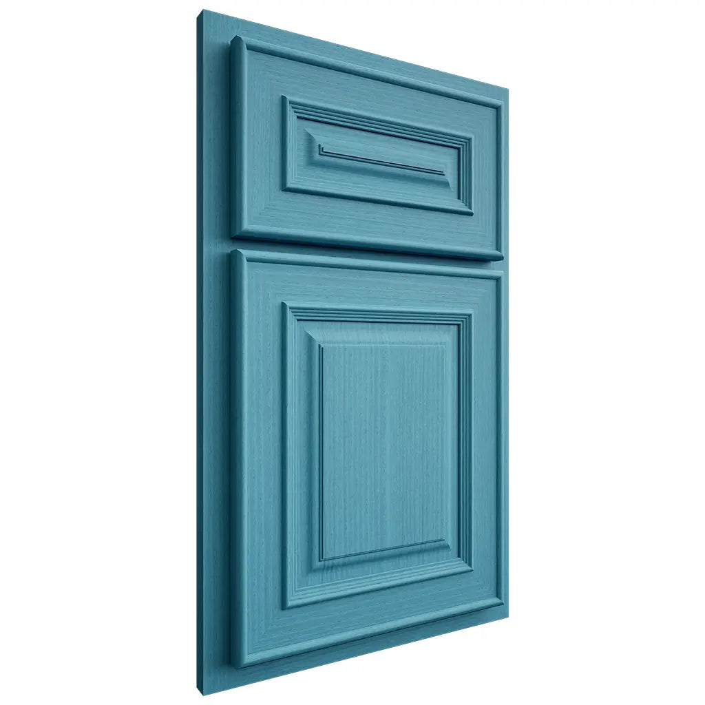 Shiloh Cabinetry Partial Overlay Portland White Oak Rift Cut Aqua Door