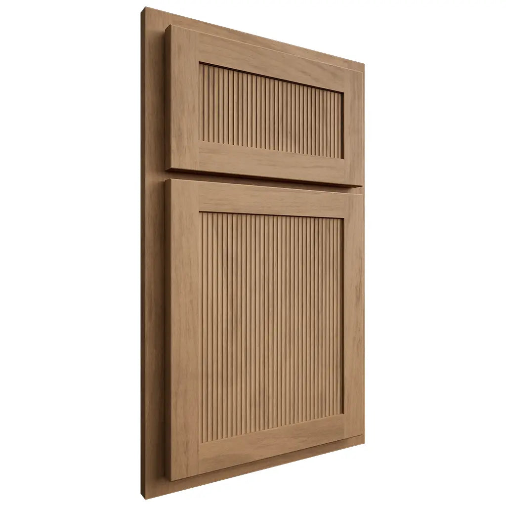 Shiloh Cabinetry Partial Overlay Reeded Malibu Alder Plain Cut Dusty Road Door