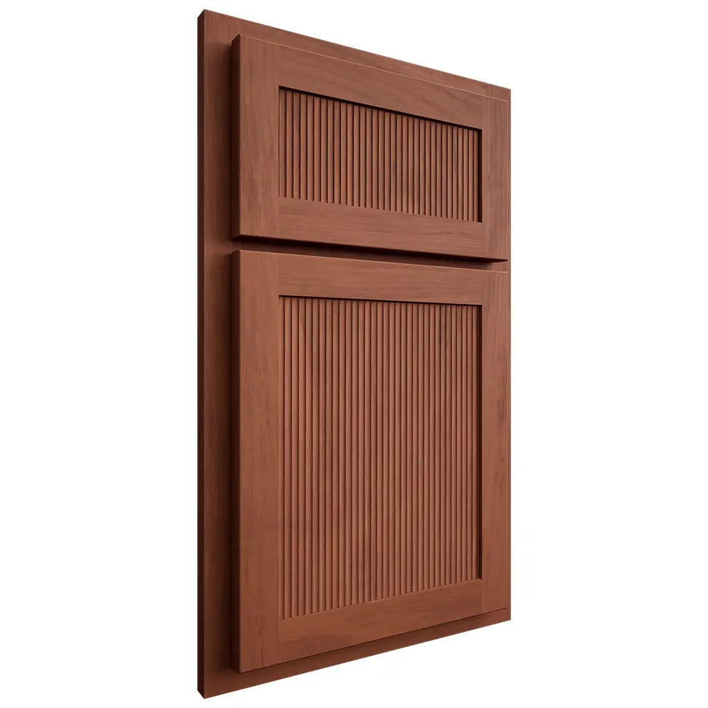Shiloh Cabinetry Partial Overlay Reeded Malibu Alder Plain Cut Sierra Door