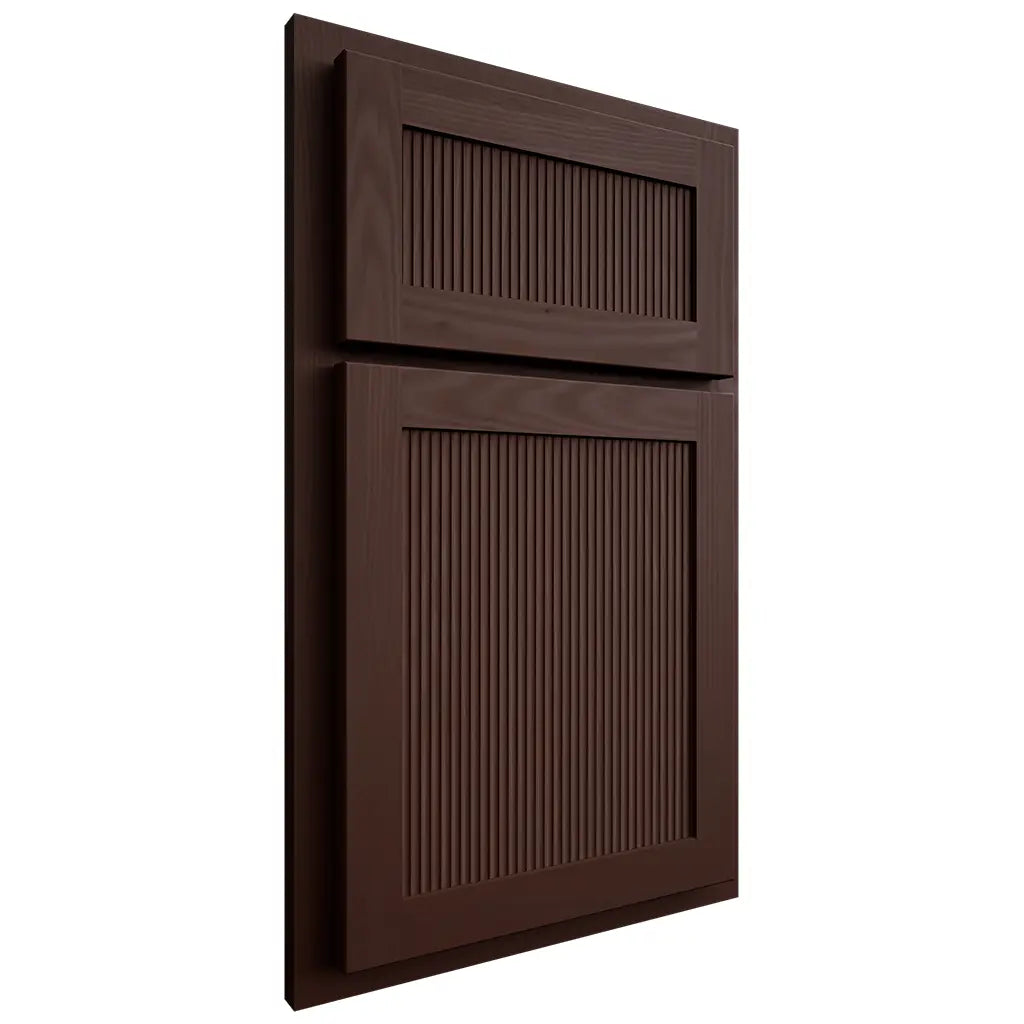 Shiloh Cabinetry Partial Overlay Reeded Malibu Alder Plain Cut Umber Door