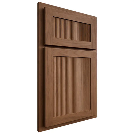 Shiloh Cabinetry Partial Overlay Reeded Malibu Alder Plain Cut Walnut Door