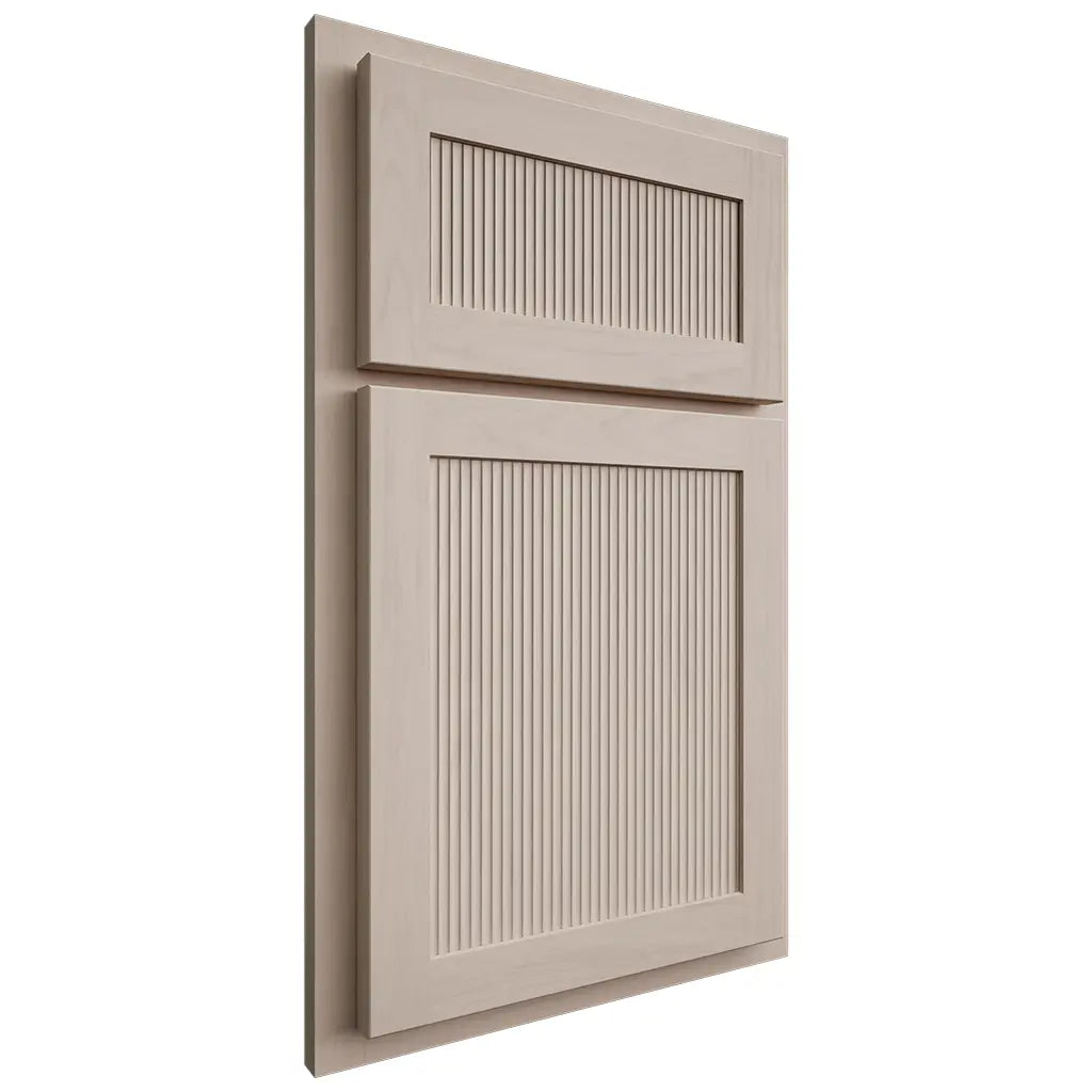 Shiloh Cabinetry Partial Overlay Reeded Malibu Alder Plain Cut White Sands Door