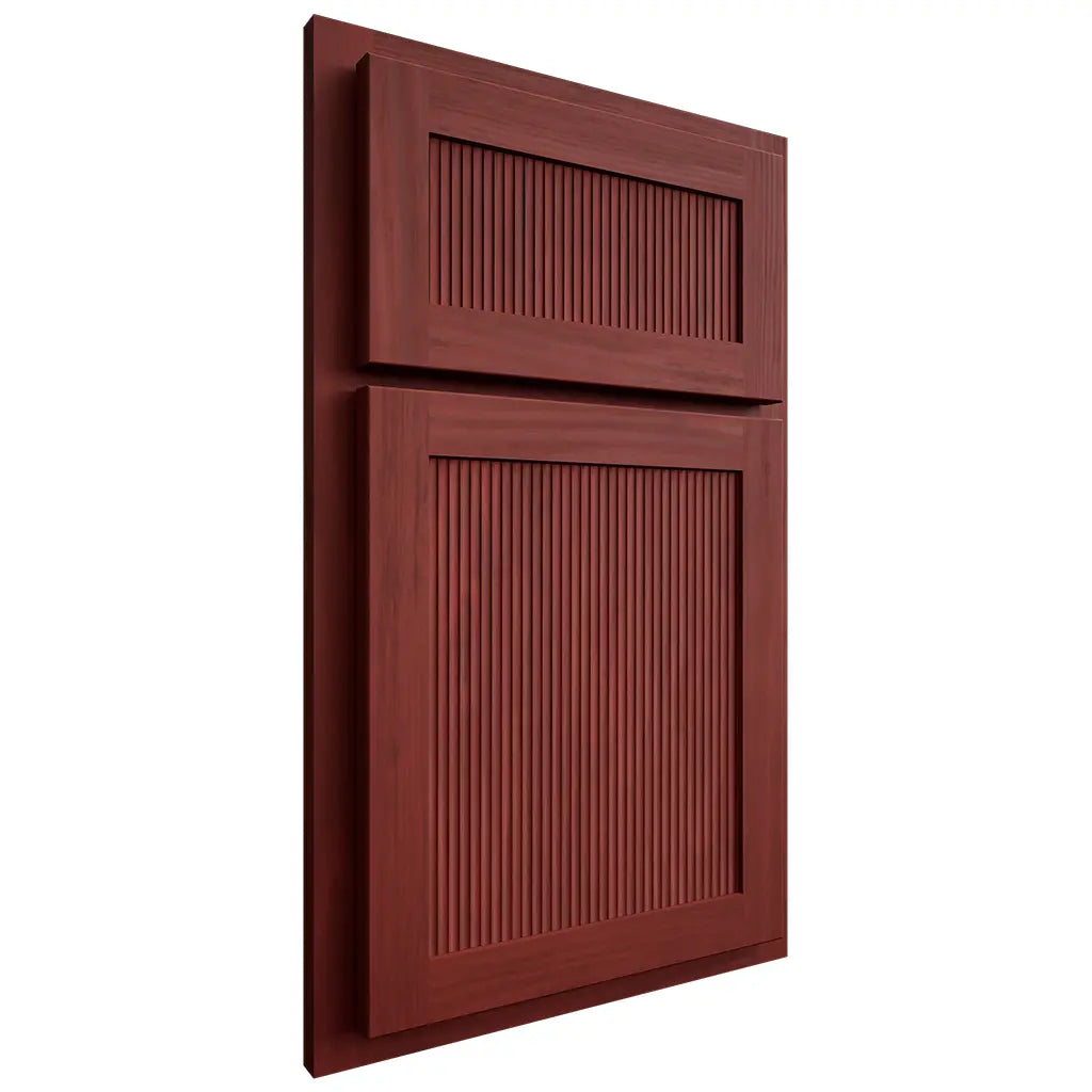 Shiloh Cabinetry Partial Overlay Reeded Malibu Cherry Plain Cut Red Door