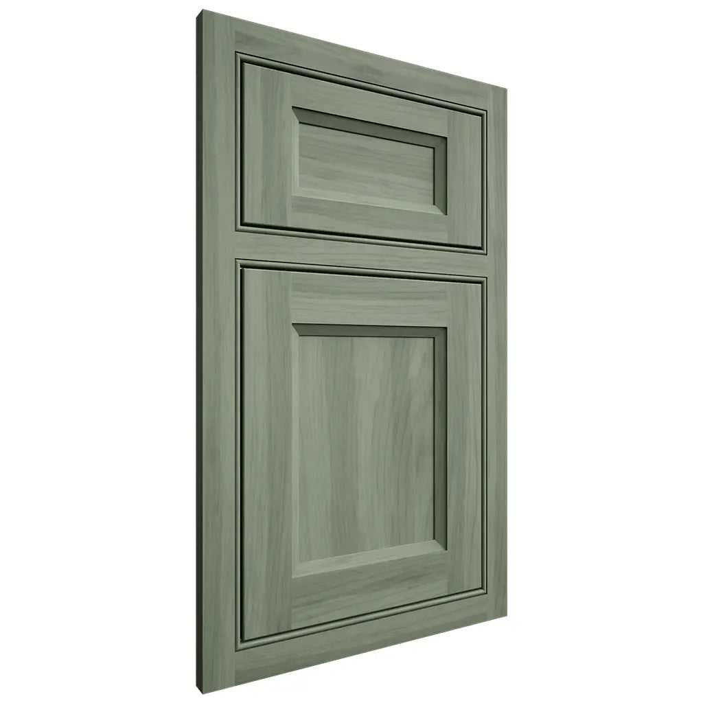 Shiloh Cabinetry Partial Overlay Reeded Malibu Hickory Plain Cut Moss Door