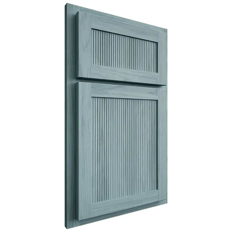 Shiloh Cabinetry Partial Overlay Reeded Malibu Hickory Plain Cut Sky Door