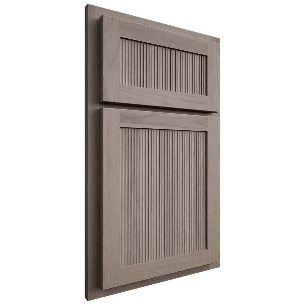 Shiloh Cabinetry Partial Overlay Reeded Malibu Hickory Plain Cut Sterling Door
