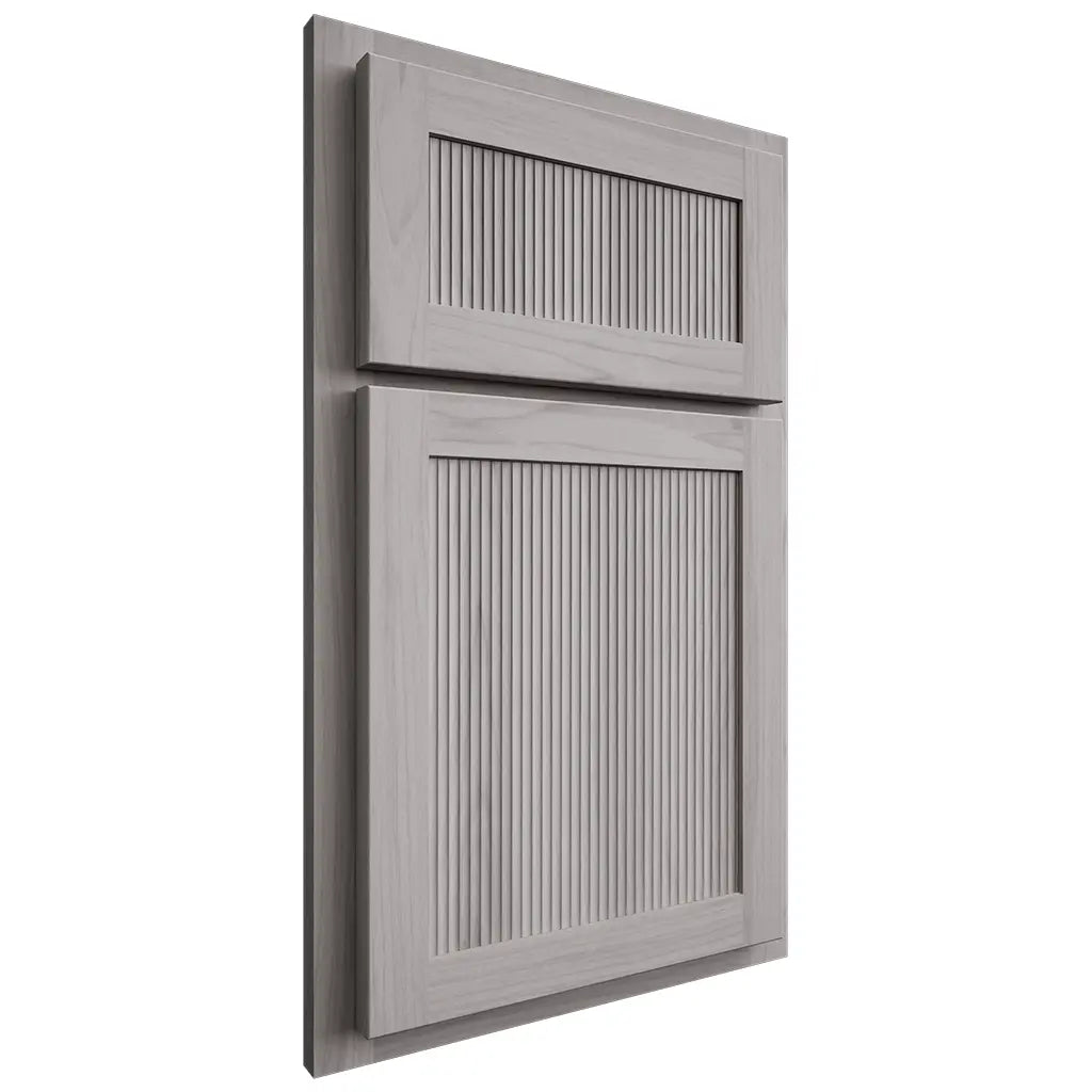 Shiloh Cabinetry Partial Overlay Reeded Malibu Hickory Plain Cut Stratus Door