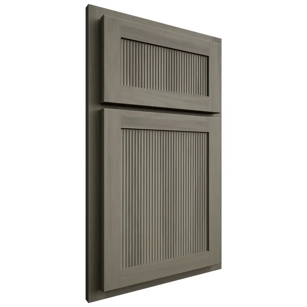 Shiloh Cabinetry Partial Overlay Reeded Malibu Hickory Plain Cut Thyme Door