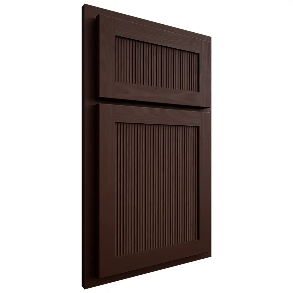 Shiloh Cabinetry Partial Overlay Reeded Malibu Maple Plain Cut Cocoa Door