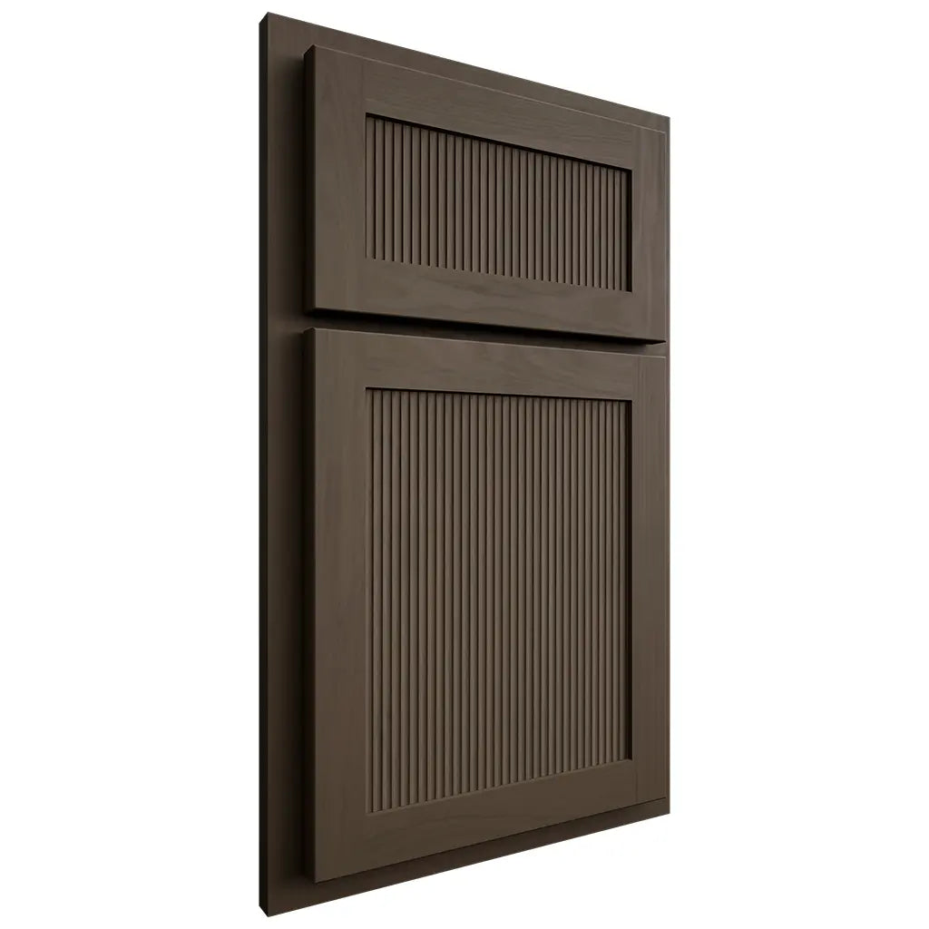 Shiloh Cabinetry Partial Overlay Reeded Malibu Maple Plain Cut Perfect Brown Door