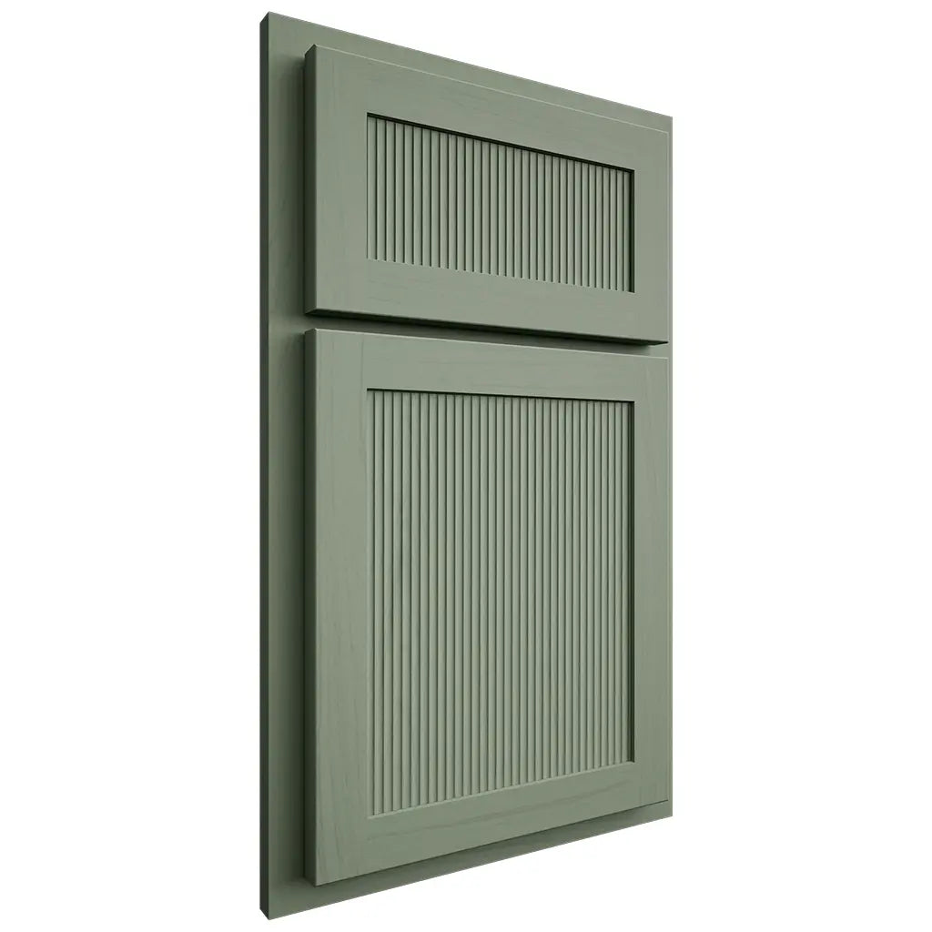 Shiloh Cabinetry Partial Overlay Reeded Malibu Poplar Plain Cut Moss Door