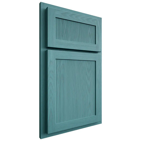 Shiloh Cabinetry Partial Overlay Reeded Malibu Red Oak Plain Cut Aqua Door
