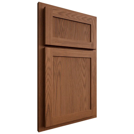 Shiloh Cabinetry Partial Overlay Reeded Malibu Red Oak Plain Cut Braun Door