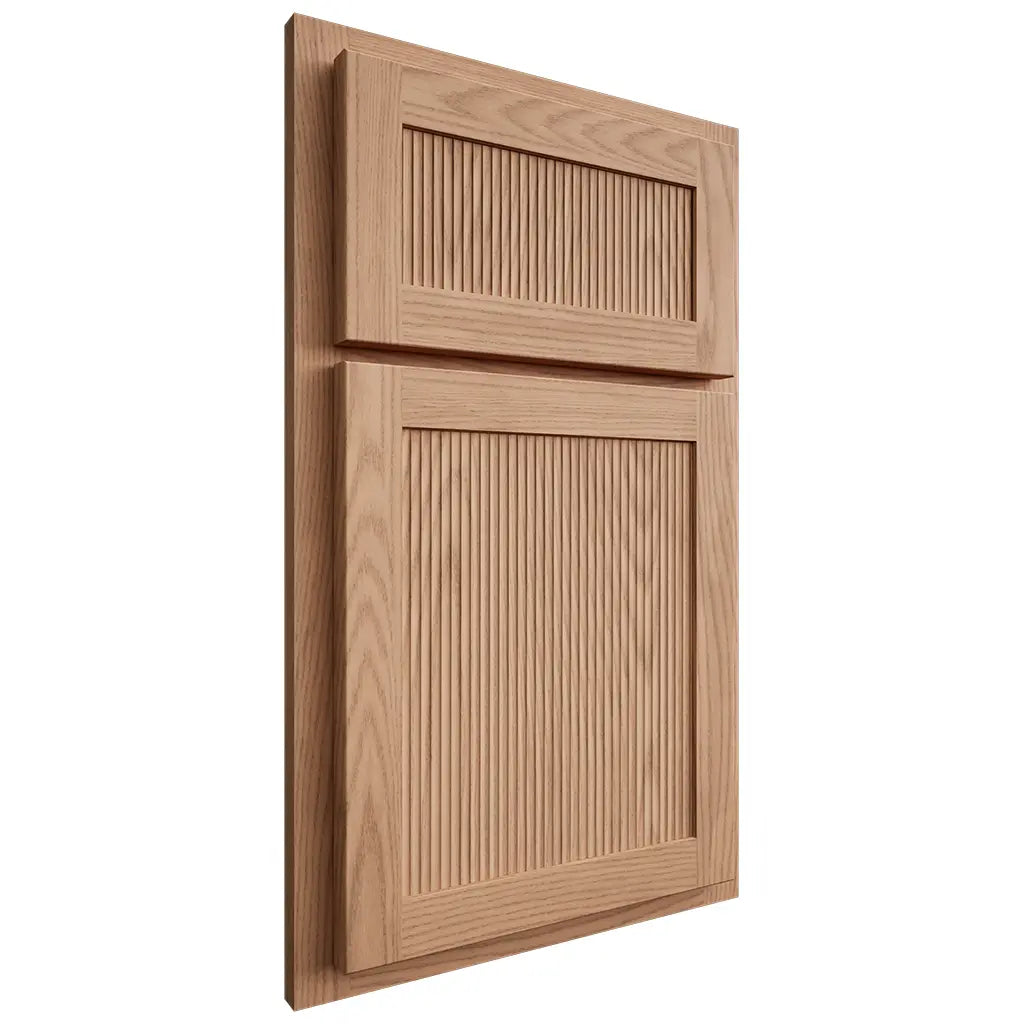 Shiloh Cabinetry Partial Overlay Reeded Malibu Red Oak Plain Cut Natural Door