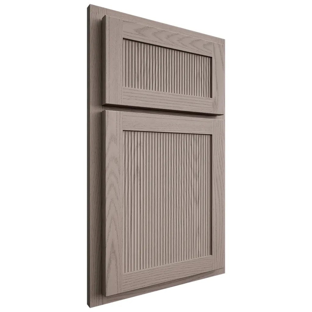 Shiloh Cabinetry Partial Overlay Reeded Malibu Red Oak Plain Cut Sterling Door