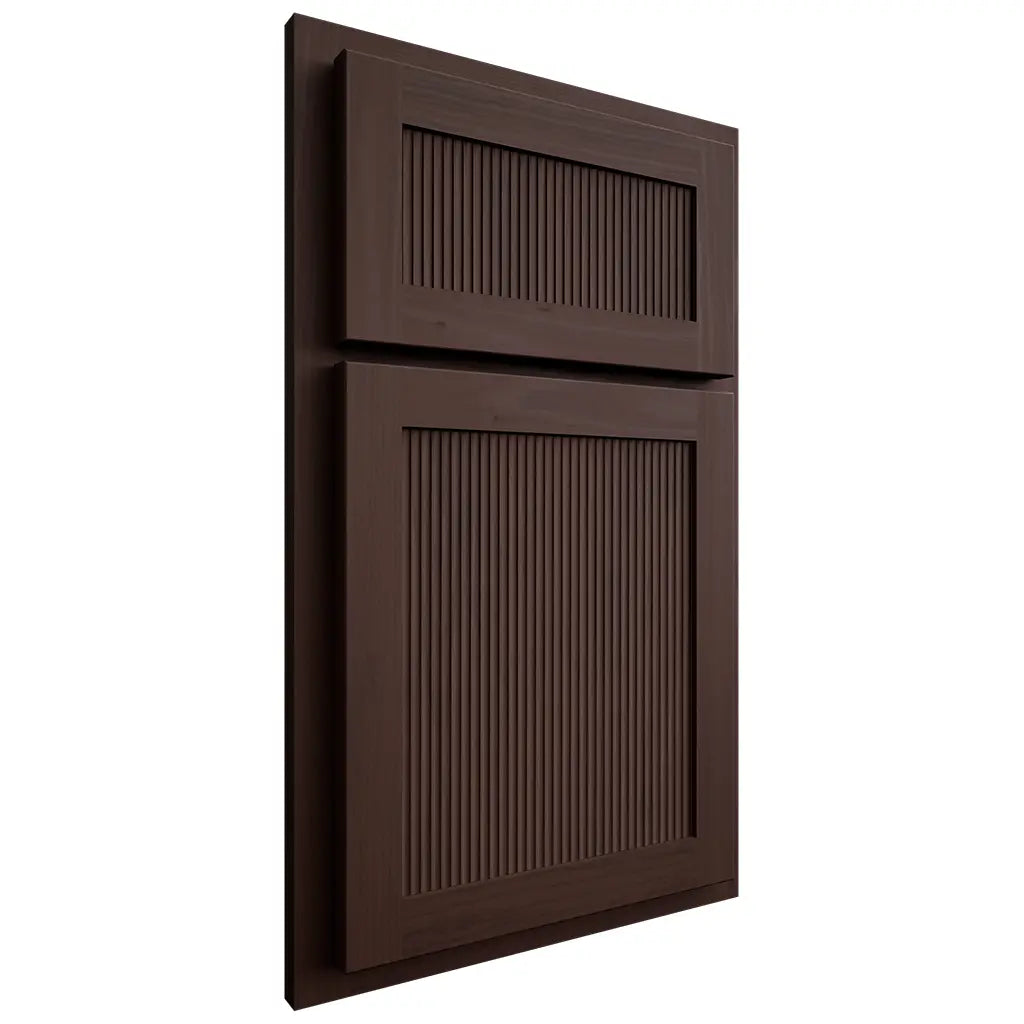 Shiloh Cabinetry Partial Overlay Reeded Malibu Walnut Plain Cut Bison Door