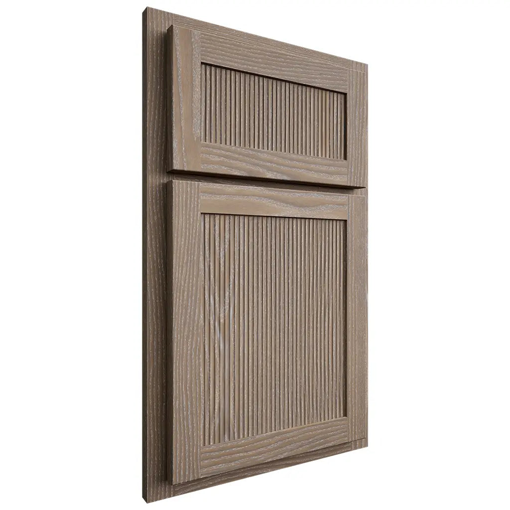 Shiloh Cabinetry Partial Overlay Reeded Malibu White Oak Plain Cut Almond Door