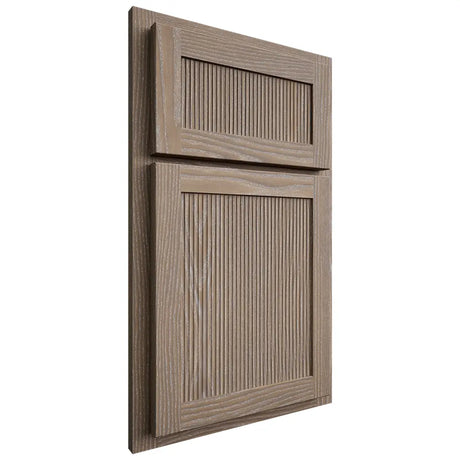 Shiloh Cabinetry Partial Overlay Reeded Malibu White Oak Plain Cut Almond Door