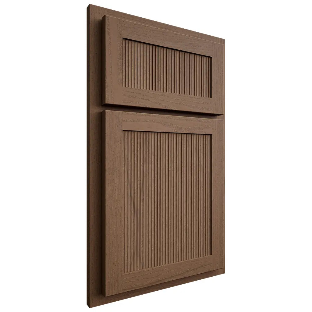 Shiloh Cabinetry Partial Overlay Reeded Malibu White Oak Plain Cut Autumn Door