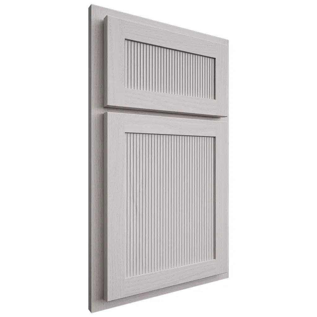 Shiloh Cabinetry Partial Overlay Reeded Malibu White Oak Plain Cut Cotton Door