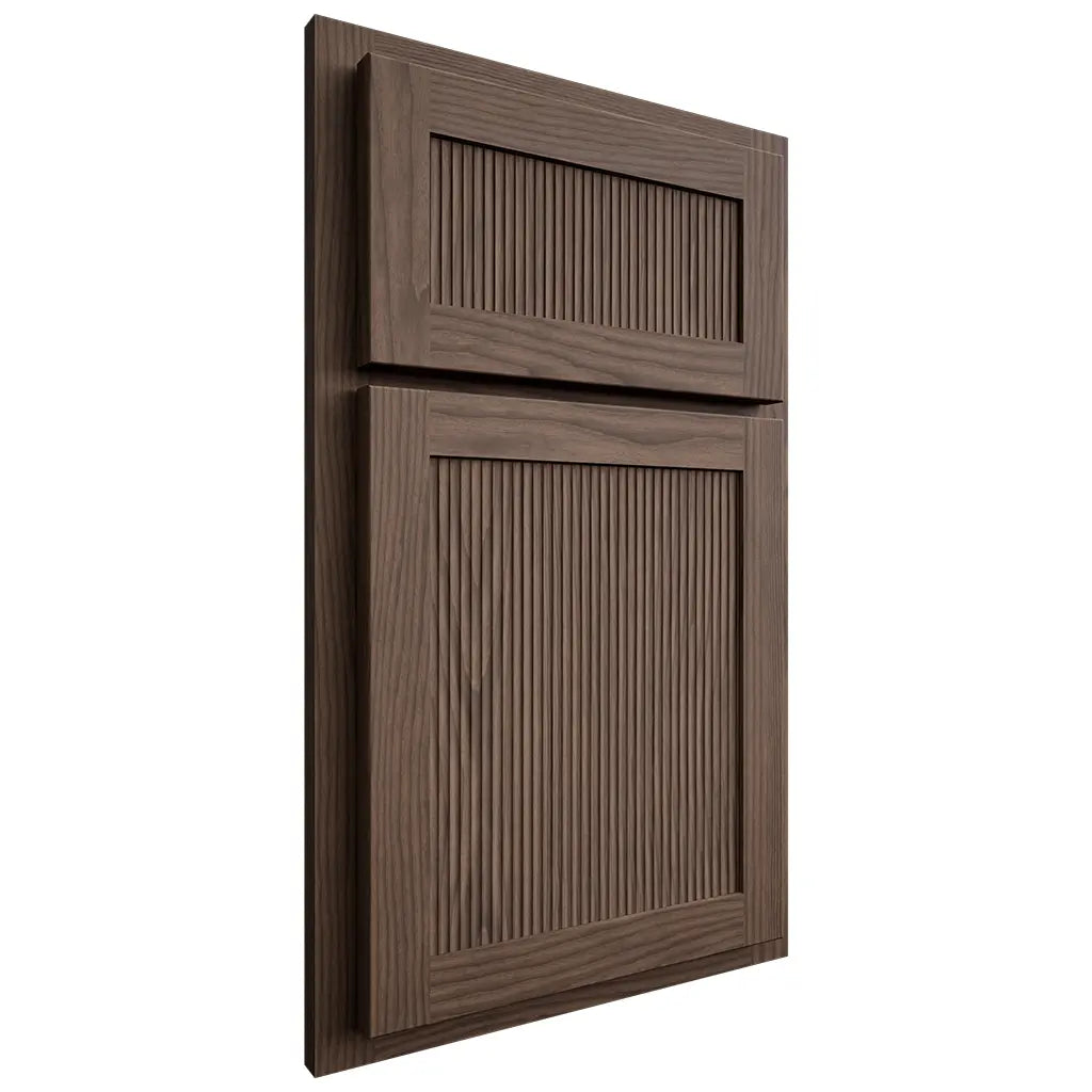 Shiloh Cabinetry Partial Overlay Reeded Malibu White Oak Plain Cut Mineral Door