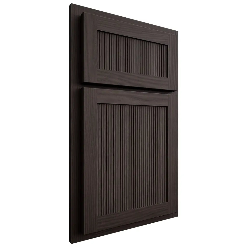 Shiloh Cabinetry Partial Overlay Reeded Malibu White Oak Plain Cut Morel Door