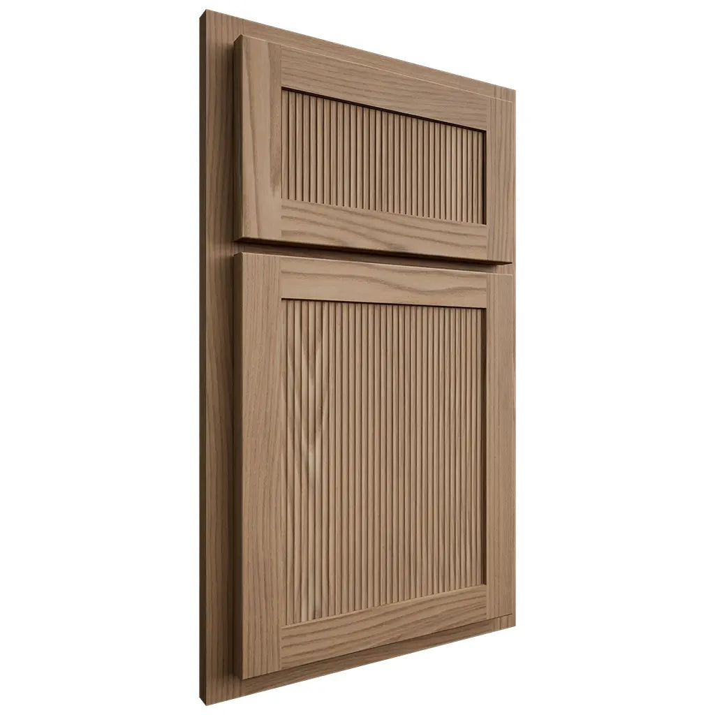 Shiloh Cabinetry Partial Overlay Reeded Malibu White Oak Plain Cut Natural Door