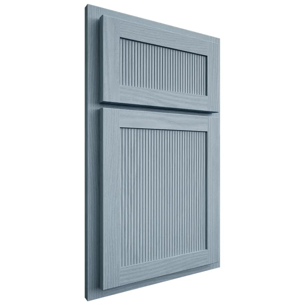 Shiloh Cabinetry Partial Overlay Reeded Malibu White Oak Plain Cut Sky Door