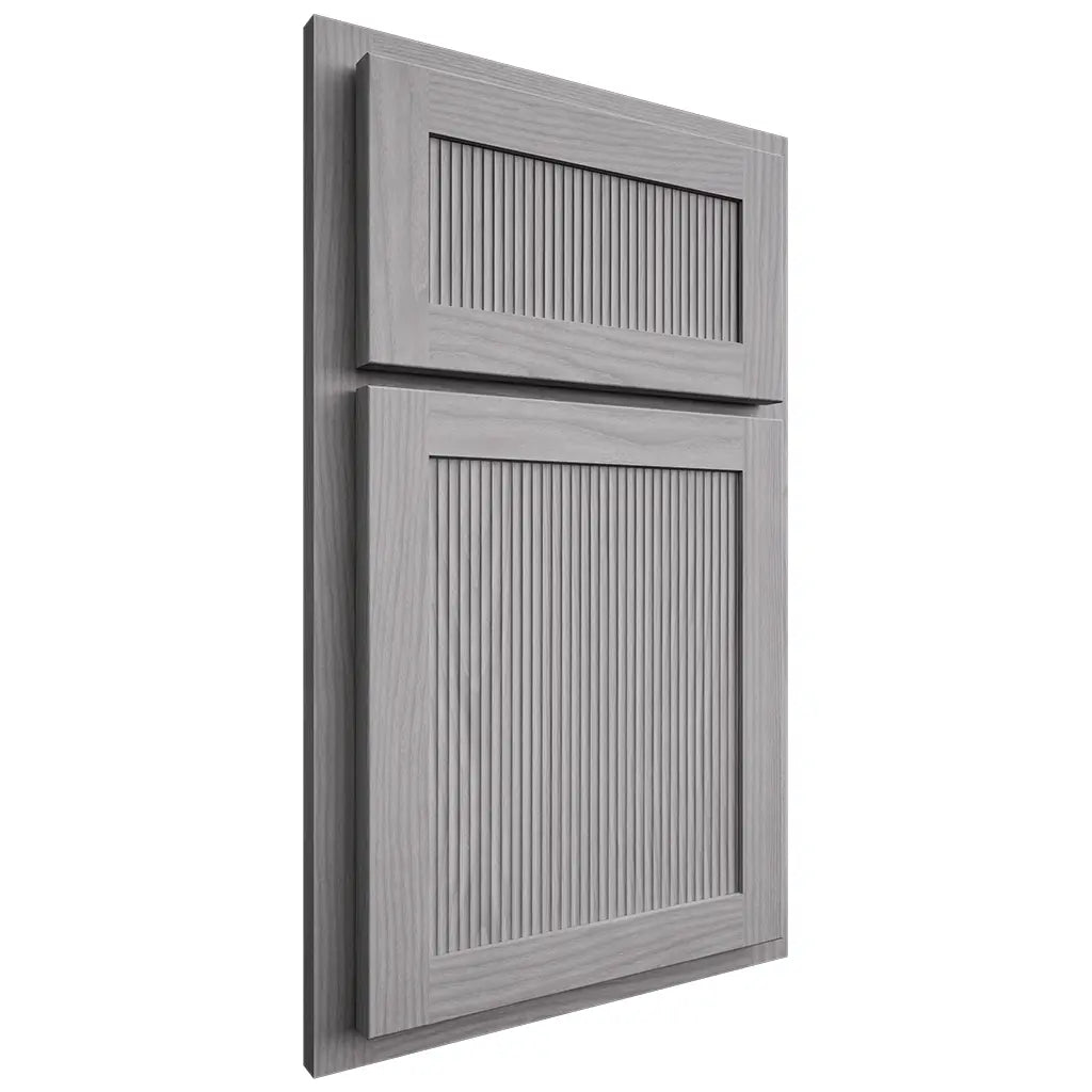 Shiloh Cabinetry Partial Overlay Reeded Malibu White Oak Plain Cut Stratus Door
