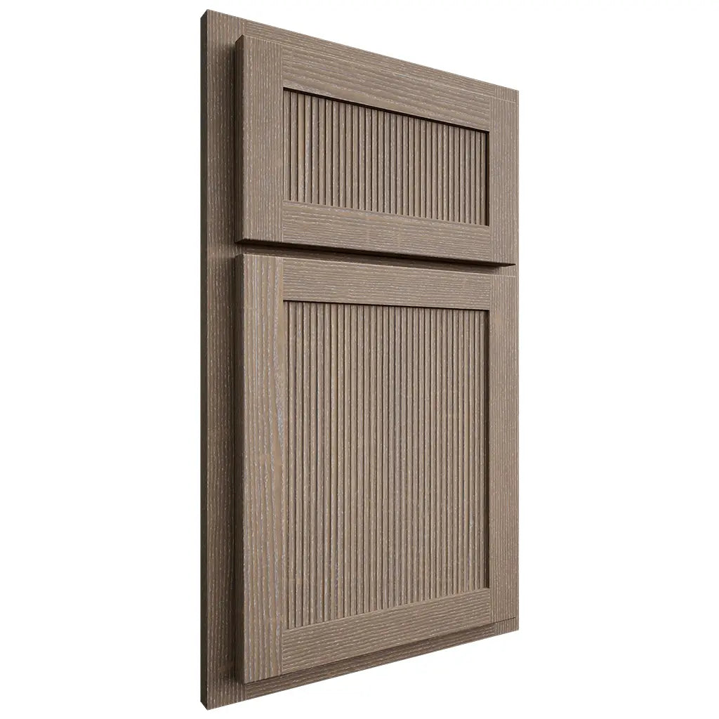 Shiloh Cabinetry Partial Overlay Reeded Malibu White Oak Quarter Sawn Almond Door