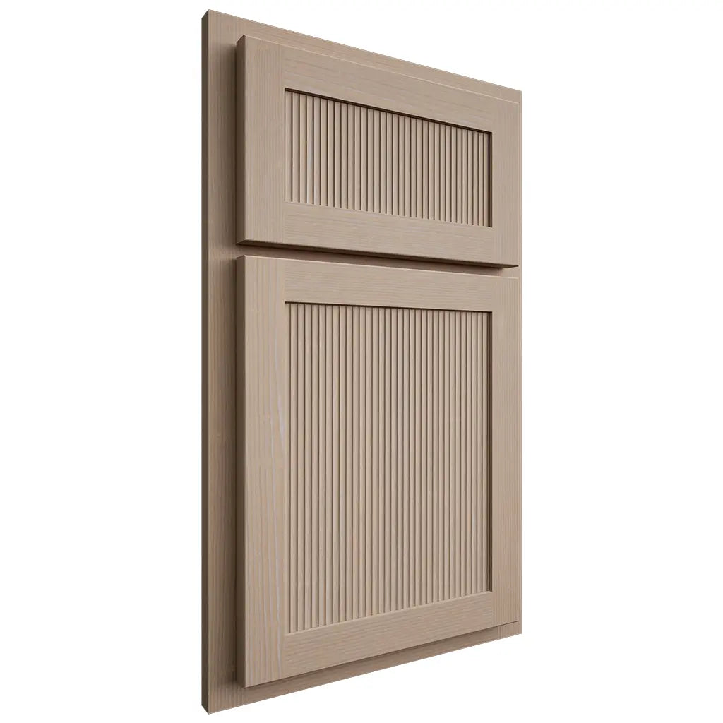 Shiloh Cabinetry Partial Overlay Reeded Malibu White Oak Quarter Sawn Straw Door