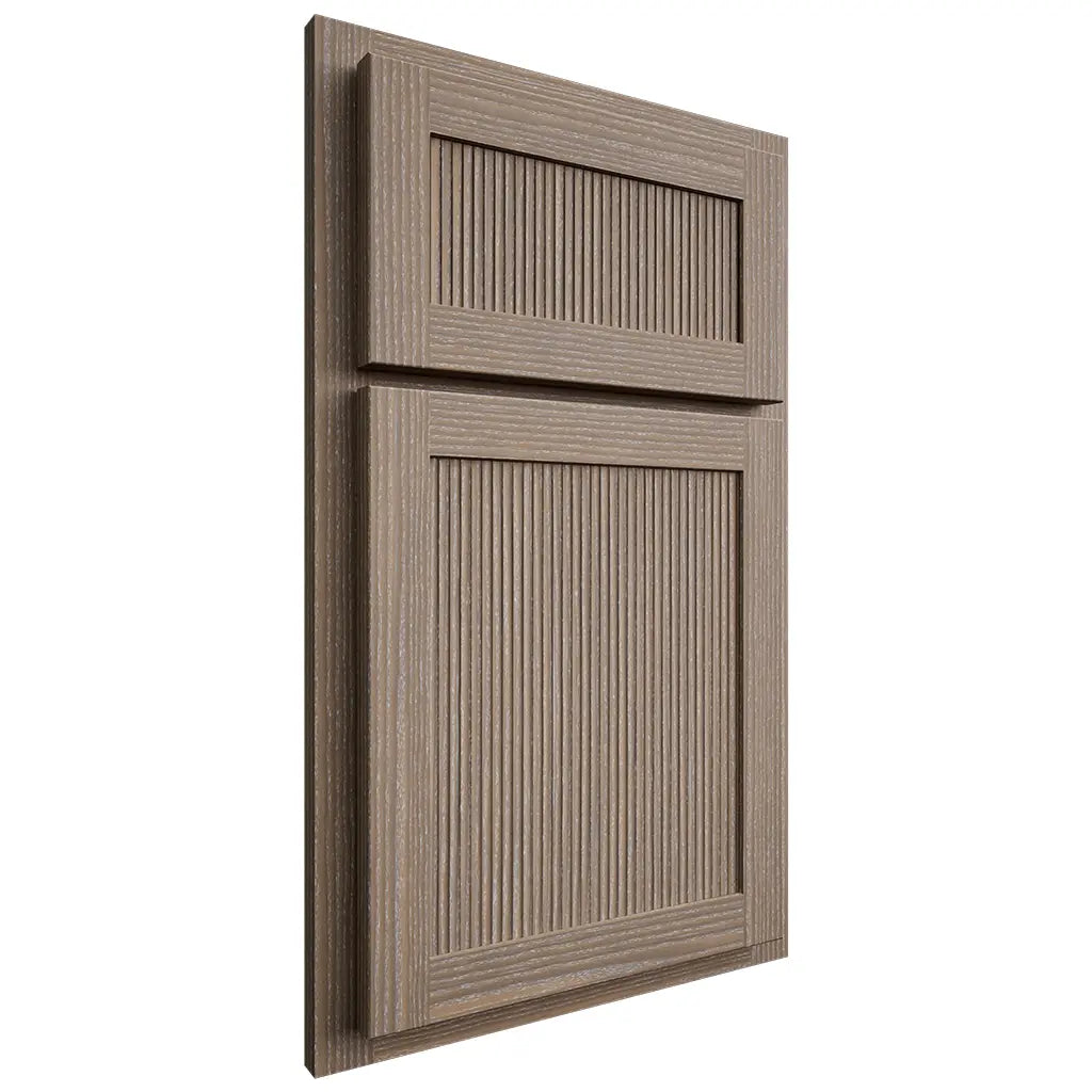 Shiloh Cabinetry Partial Overlay Reeded Malibu White Oak Rift Cut Almond Door