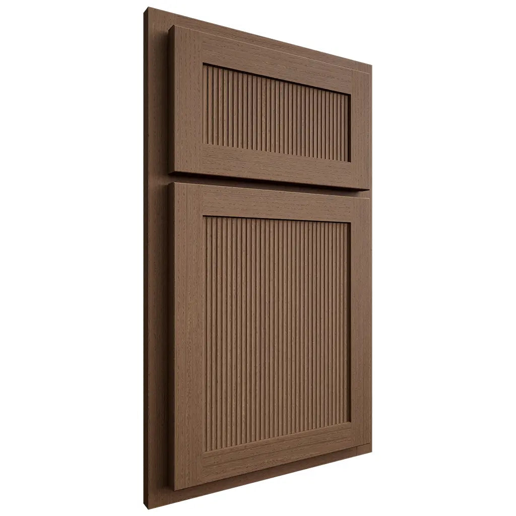 Shiloh Cabinetry Partial Overlay Reeded Malibu White Oak Rift Cut Autumn Door