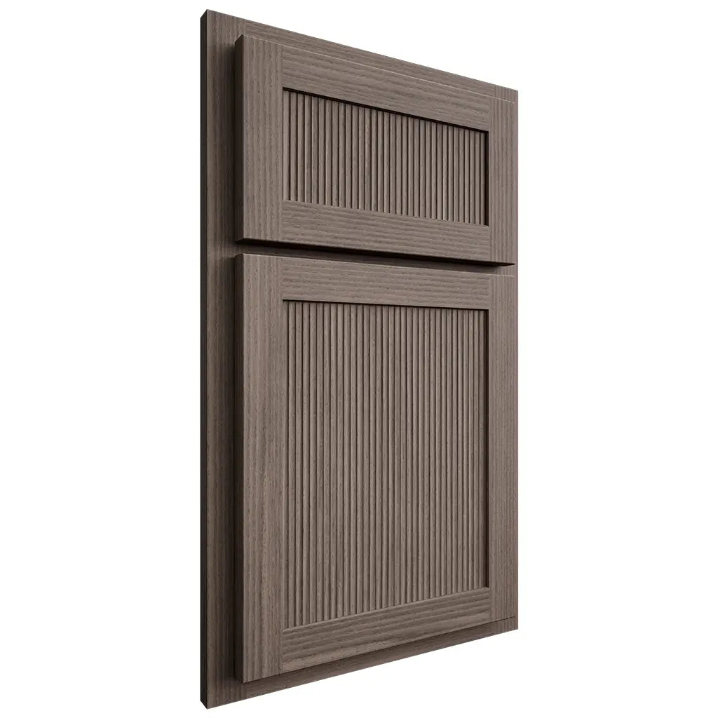 Shiloh Cabinetry Partial Overlay Reeded Malibu White Oak Rift Cut Clay Door