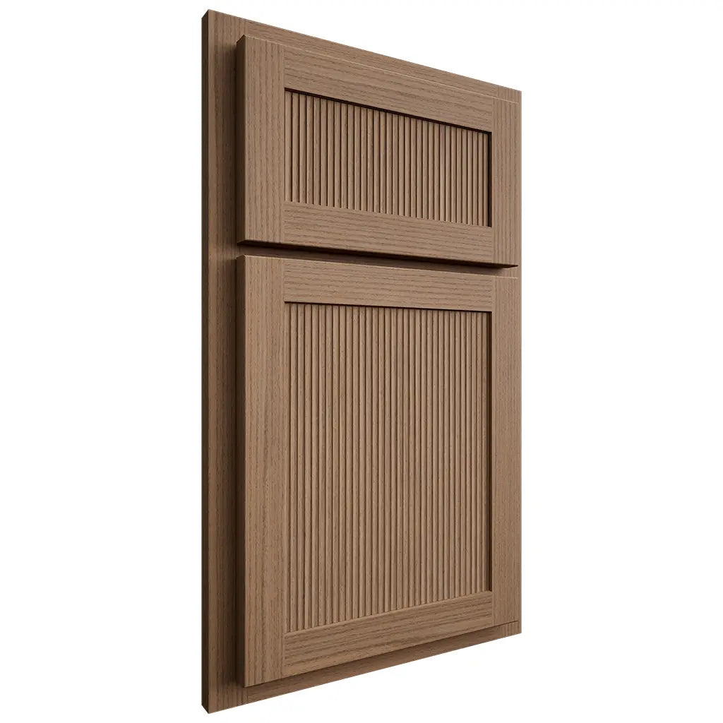 Shiloh Cabinetry Partial Overlay Reeded Malibu White Oak Rift Cut Medium Door