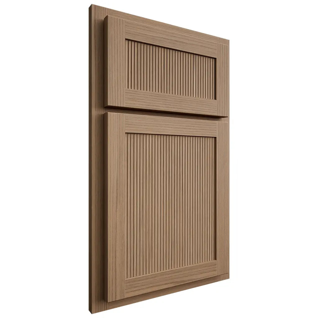 Shiloh Cabinetry Partial Overlay Reeded Malibu White Oak Rift Cut Natural Door