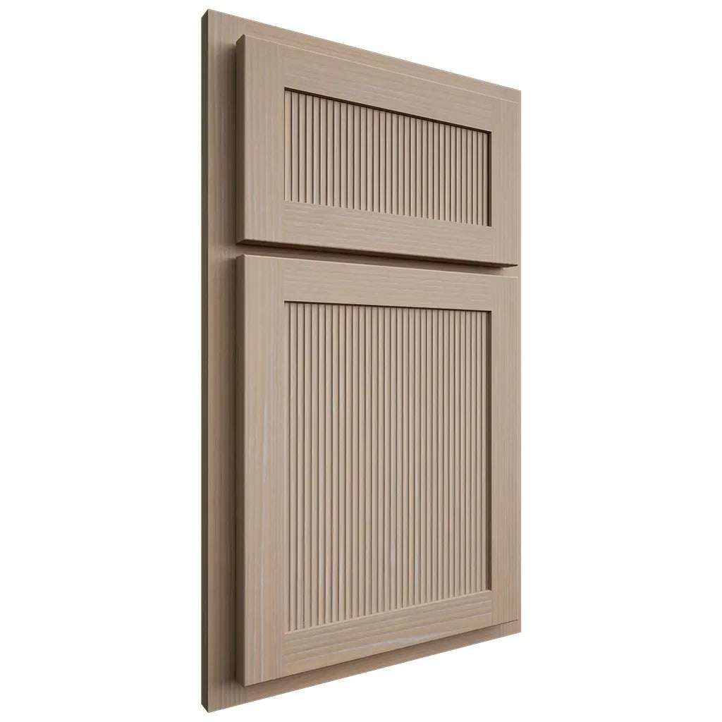 Shiloh Cabinetry Partial Overlay Reeded Malibu White Oak Rift Cut Straw Door