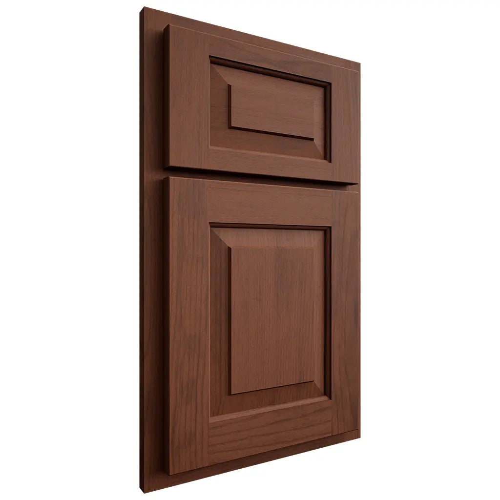 Shiloh Cabinetry Partial Overlay Richmond Walnut Plain Cut Rye Door