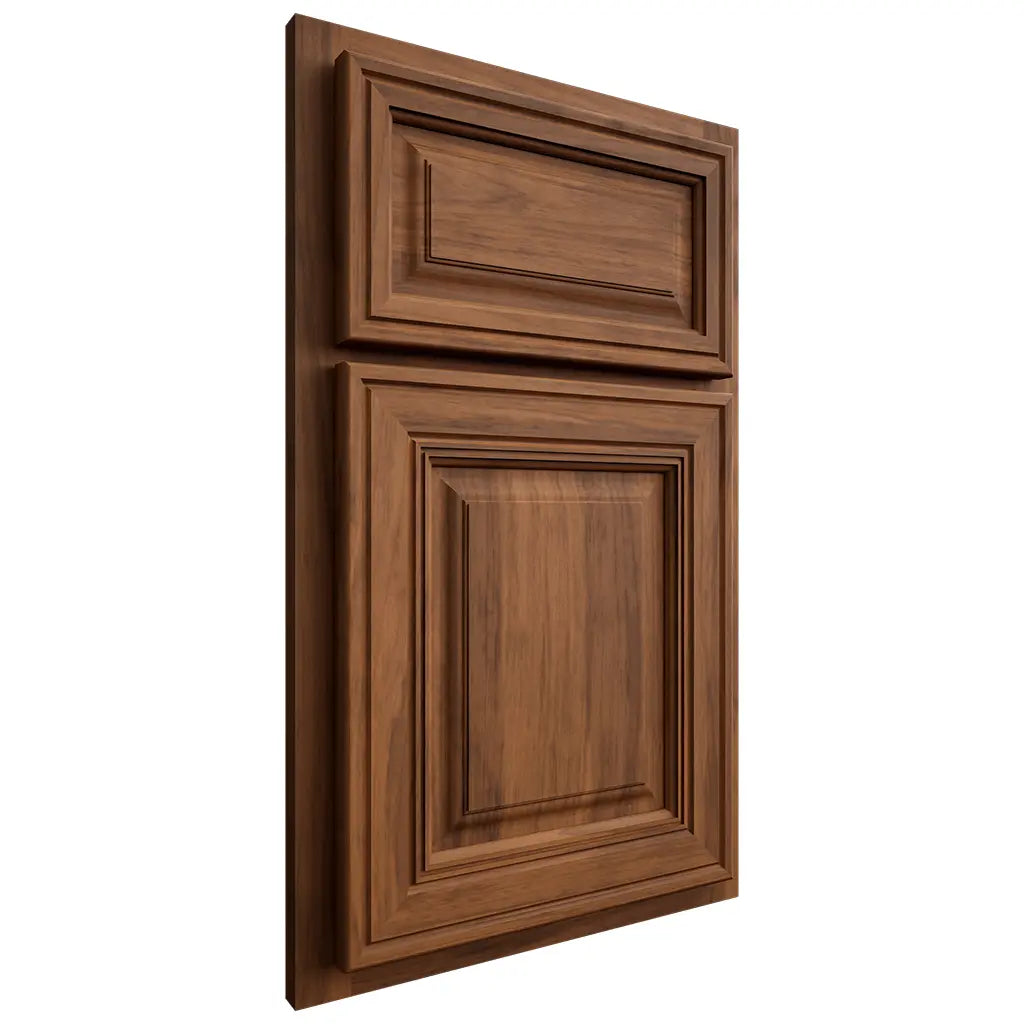 Shiloh Cabinetry Partial Overlay Savannah Hickory Plain Cut Burnt Sugar Door