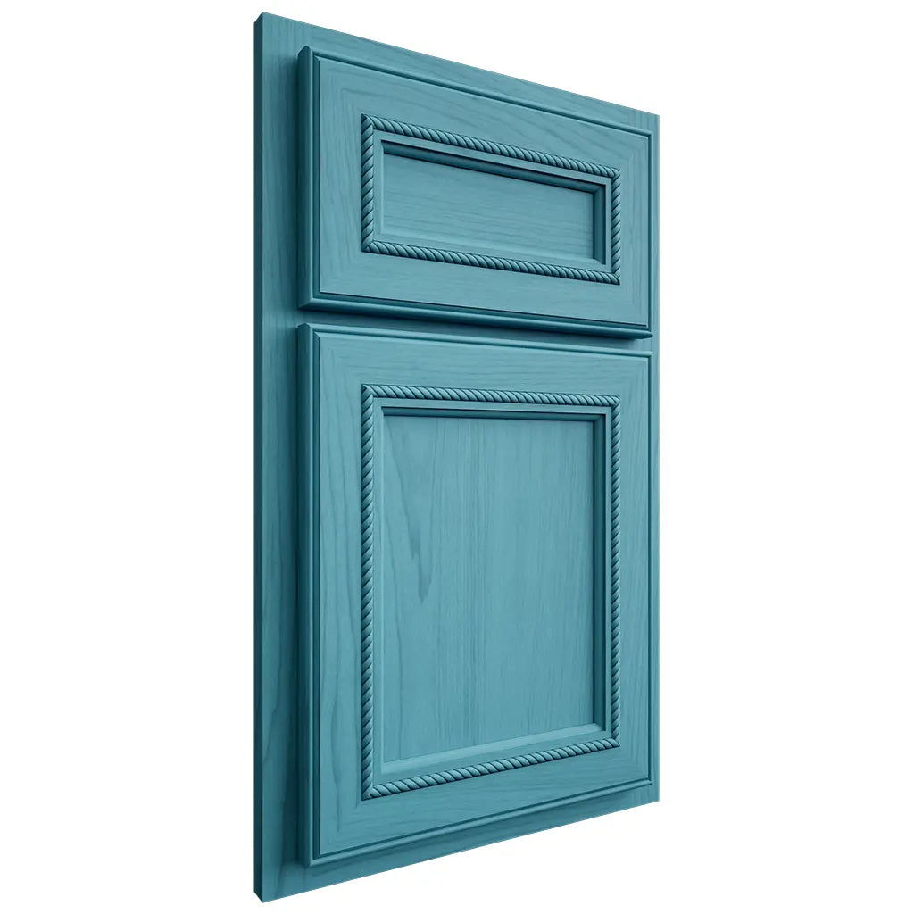Shiloh Cabinetry Partial Overlay Shelby Alder Plain Cut Aqua Door