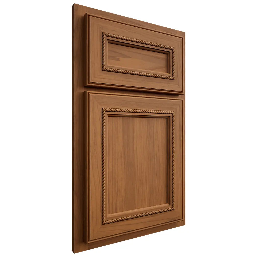 Shiloh Cabinetry Partial Overlay Shelby Hickory Plain Cut Chestnut Door