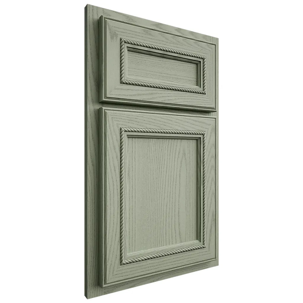 Shiloh Cabinetry Partial Overlay Shelby Red Oak Plain Cut Moss Door