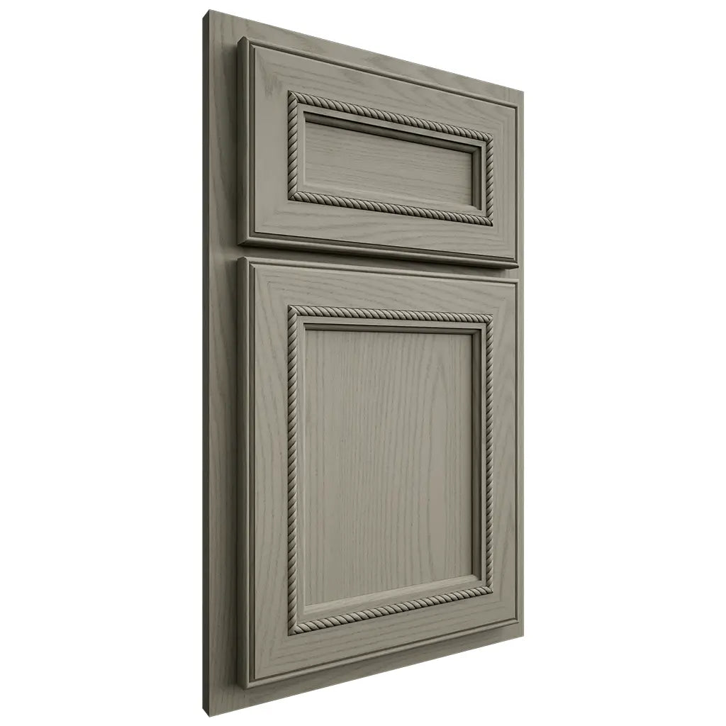 Shiloh Cabinetry Partial Overlay Shelby Red Oak Plain Cut Thyme Door